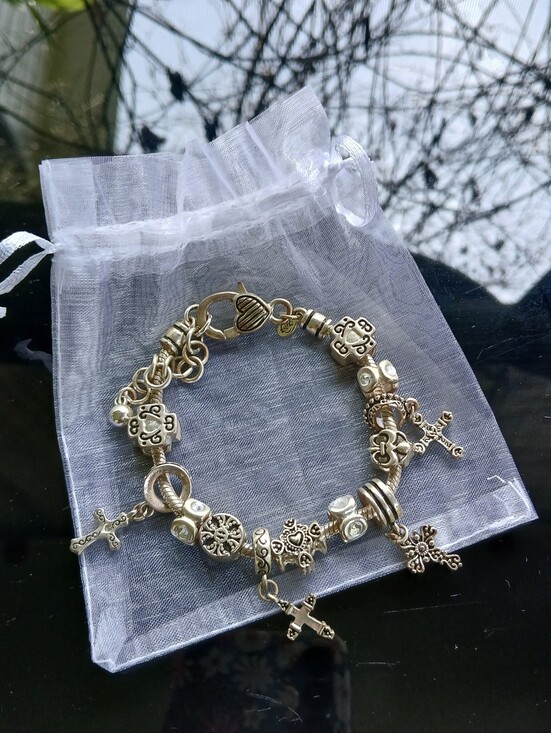 Premier Designs Jewelry - Premier Designs Charm Bracelet Silvertone Religious Cross Christian Jewelry